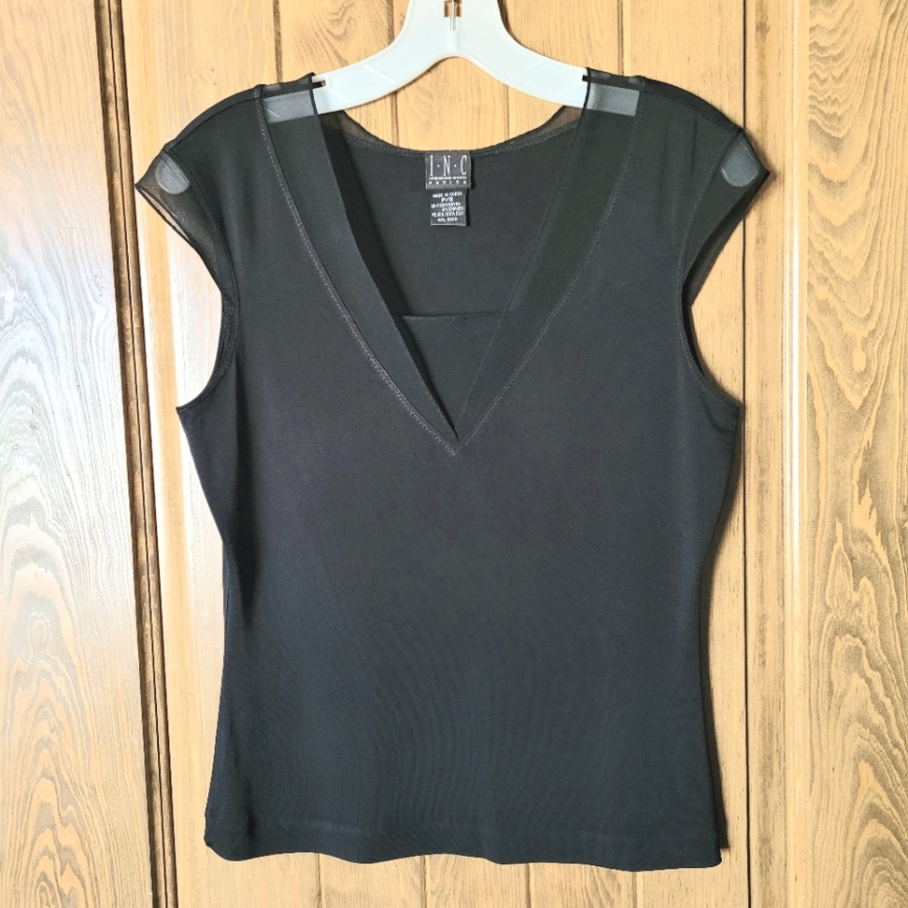 INC Blk Jersey Top W/Silk Chiffon Detailing